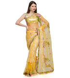 Yellow Net & Brasso Saree