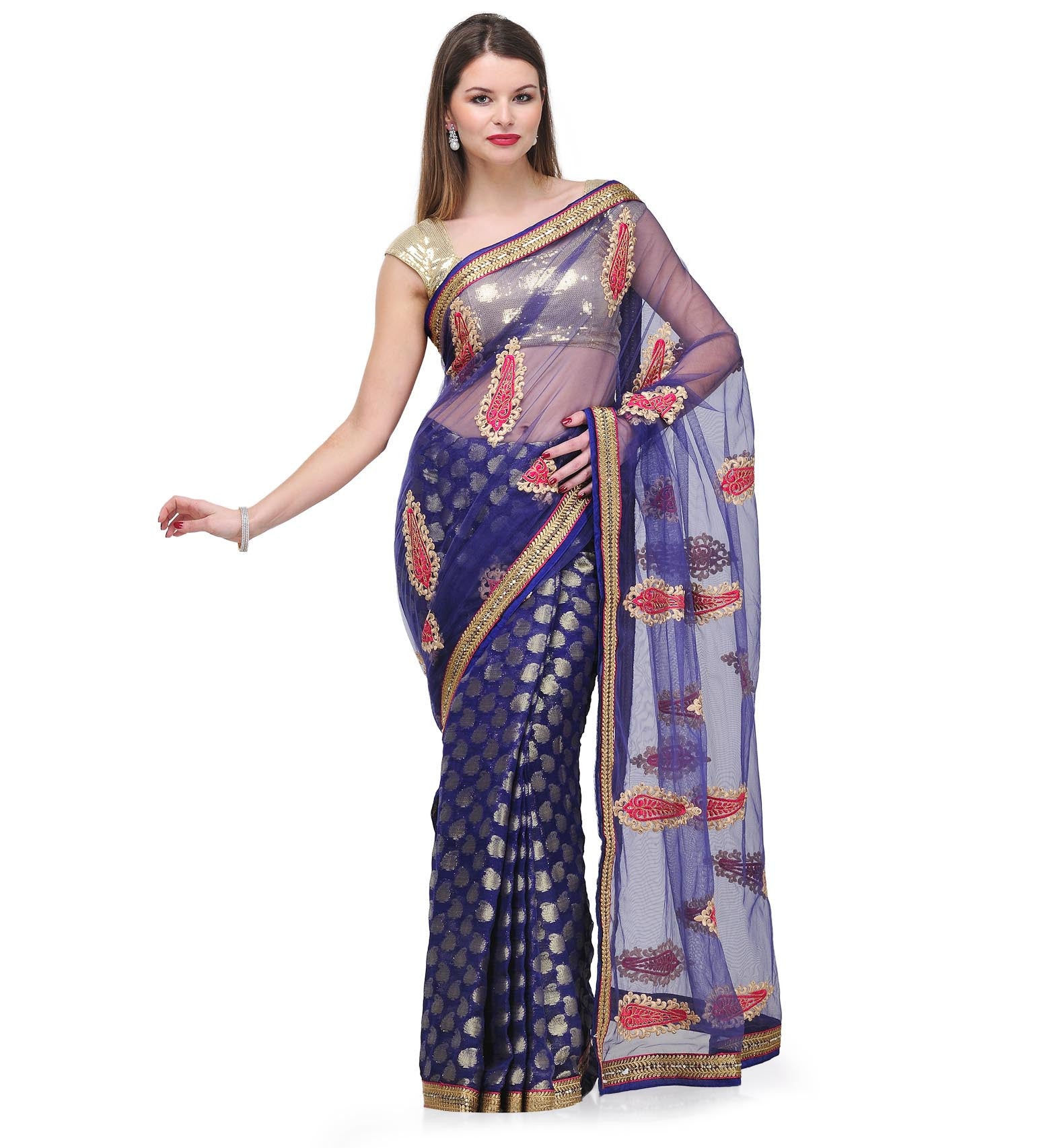 Blue Net & Viscose Saree