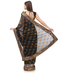 Black Faux Chiffon Jacquard Saree