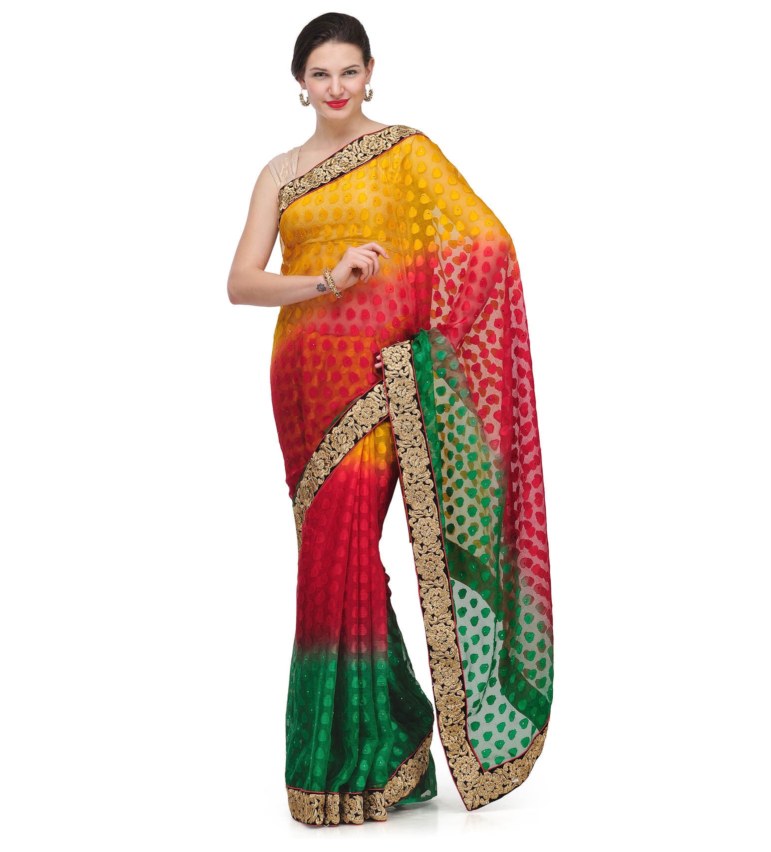 Multi Color Shaded Brasso Saree