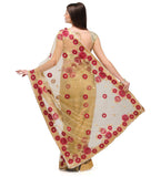 Fawn Net Saree with Pearl Border