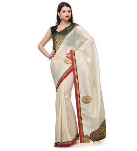 Beige Art Silk Saree with Brocade Work