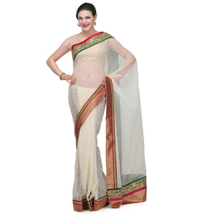 Cream Brasso Saree with Kundan Work