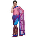 Wine & Turquoise Net Saree