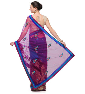 Wine & Turquoise Net Saree