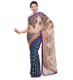 Fawn & Blue Net Saree with Resham Work