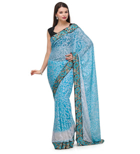 Sky Blue Shaded Brasso Saree