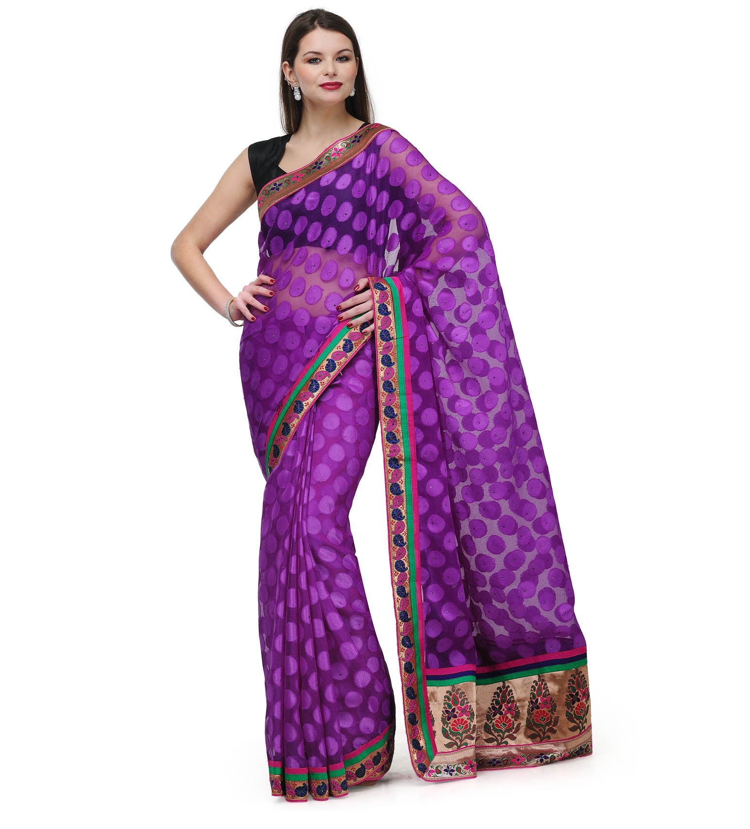 Purple Brasso Saree with Brocade Meena Border