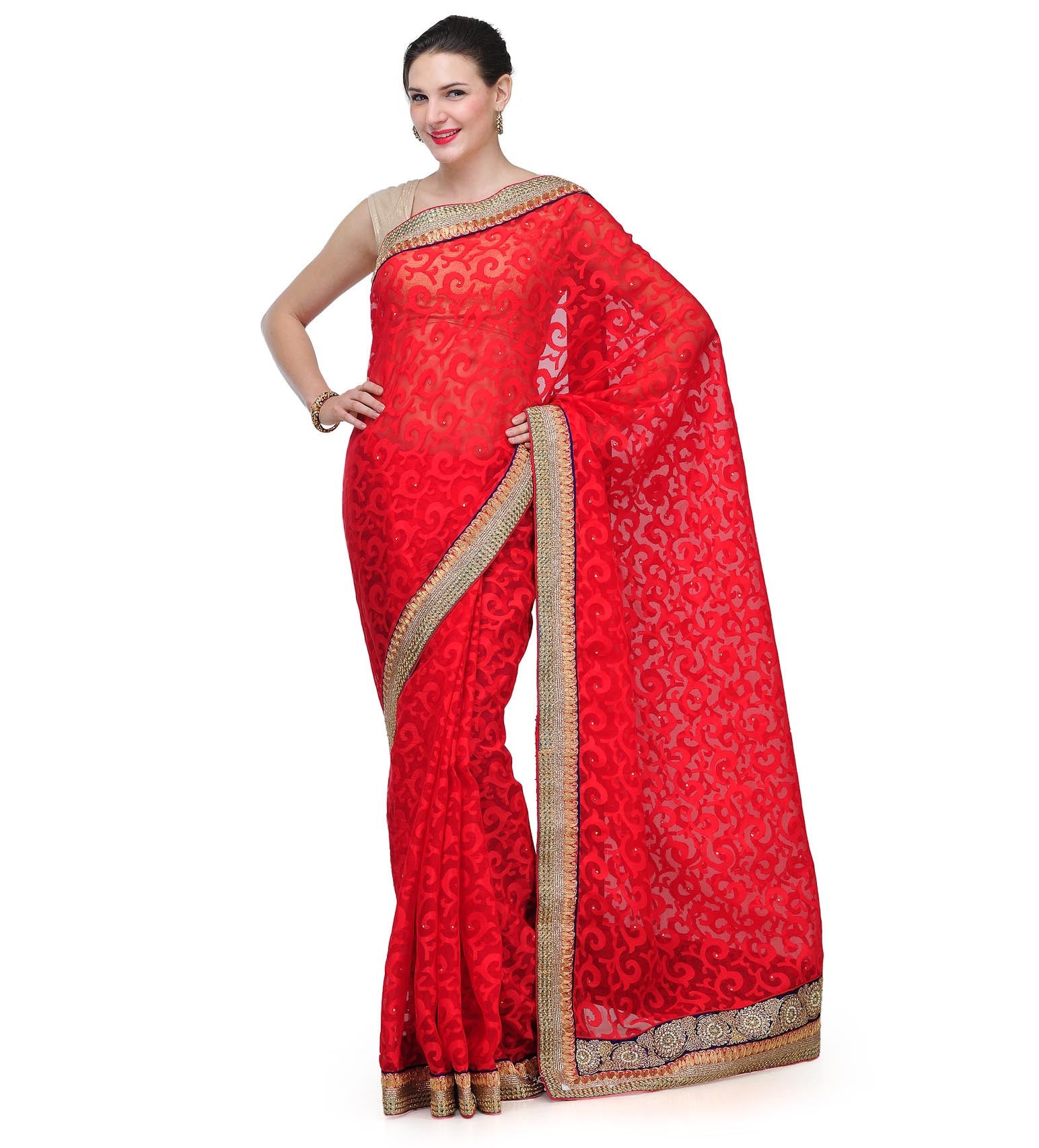 Red Brasso Saree with Swarovski Work