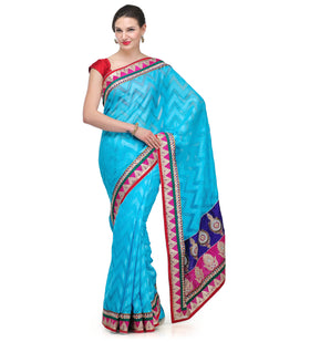 Turquoise Brasso Saree with Zari Border