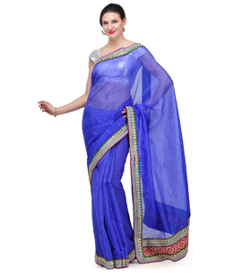 Royal Blue Brasso Saree with Kundan Work