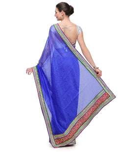 Royal Blue Brasso Saree with Kundan Work