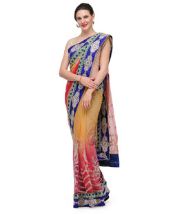 Pink & Beige Shaded Net Saree