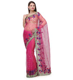 Pink Net Saree with Resham Sequin Work