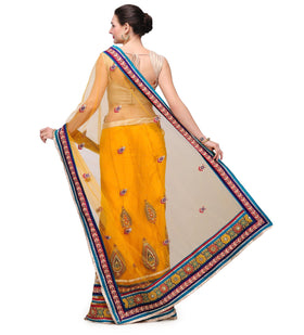 Yellow Net Lehenga Style Saree