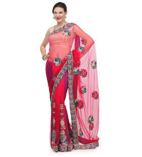 Red Shaded Net Saree