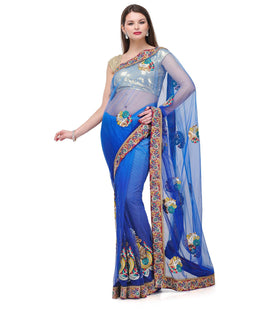 Blue Shaded Net Saree with Resham Work