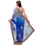 Blue Shaded Net Saree with Resham Work