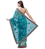 Sea Blue Net Saree with Resham Stone Work