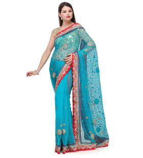 Sky Blue Net Saree with Resham Border