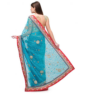 Sky Blue Net Saree with Resham Border