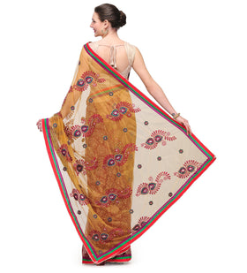 Mustard & Maroon Net Saree