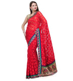 Red Brasso Saree with Brocade Meena Border