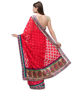 Red Brasso Saree with Brocade Meena Border