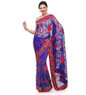 Royal Blue Net Saree with Resham Work