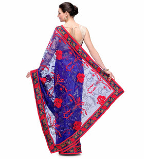 Royal Blue Net Saree with Resham Work