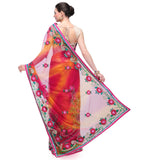 Orange & Magenta Shaded Net Saree