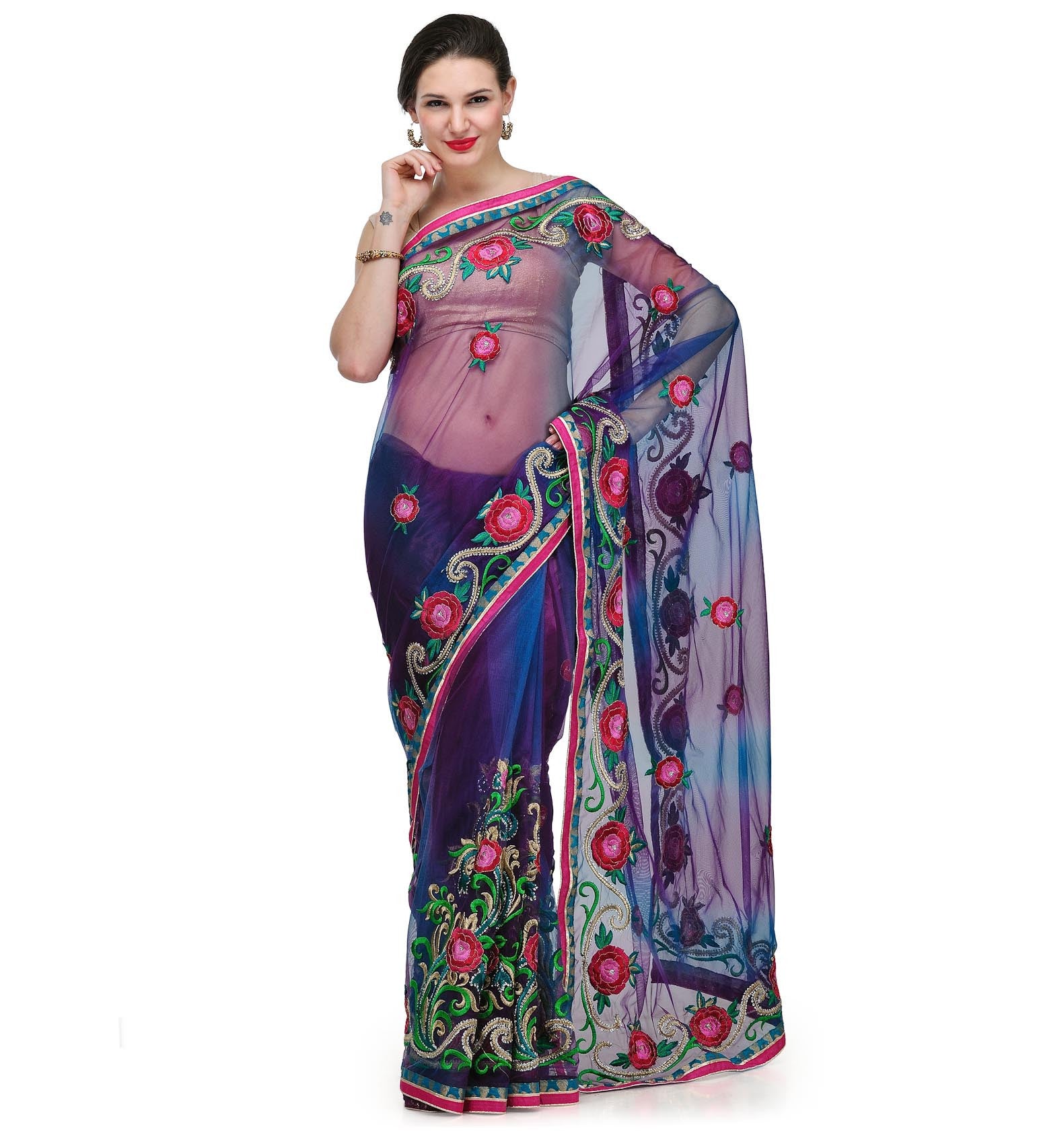 Violet & Blue Shaded Net Saree