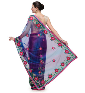 Violet & Blue Shaded Net Saree