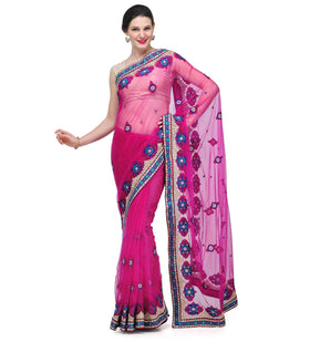 Magenta Net Saree with Resham Zari Work