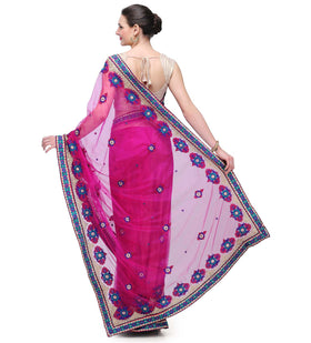 Magenta Net Saree with Resham Zari Work