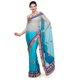 Turquoise Shaded Net Saree