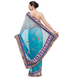 Turquoise Shaded Net Saree