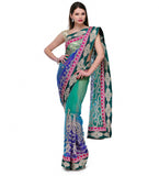 Sea Green & Blue Shaded Net Saree