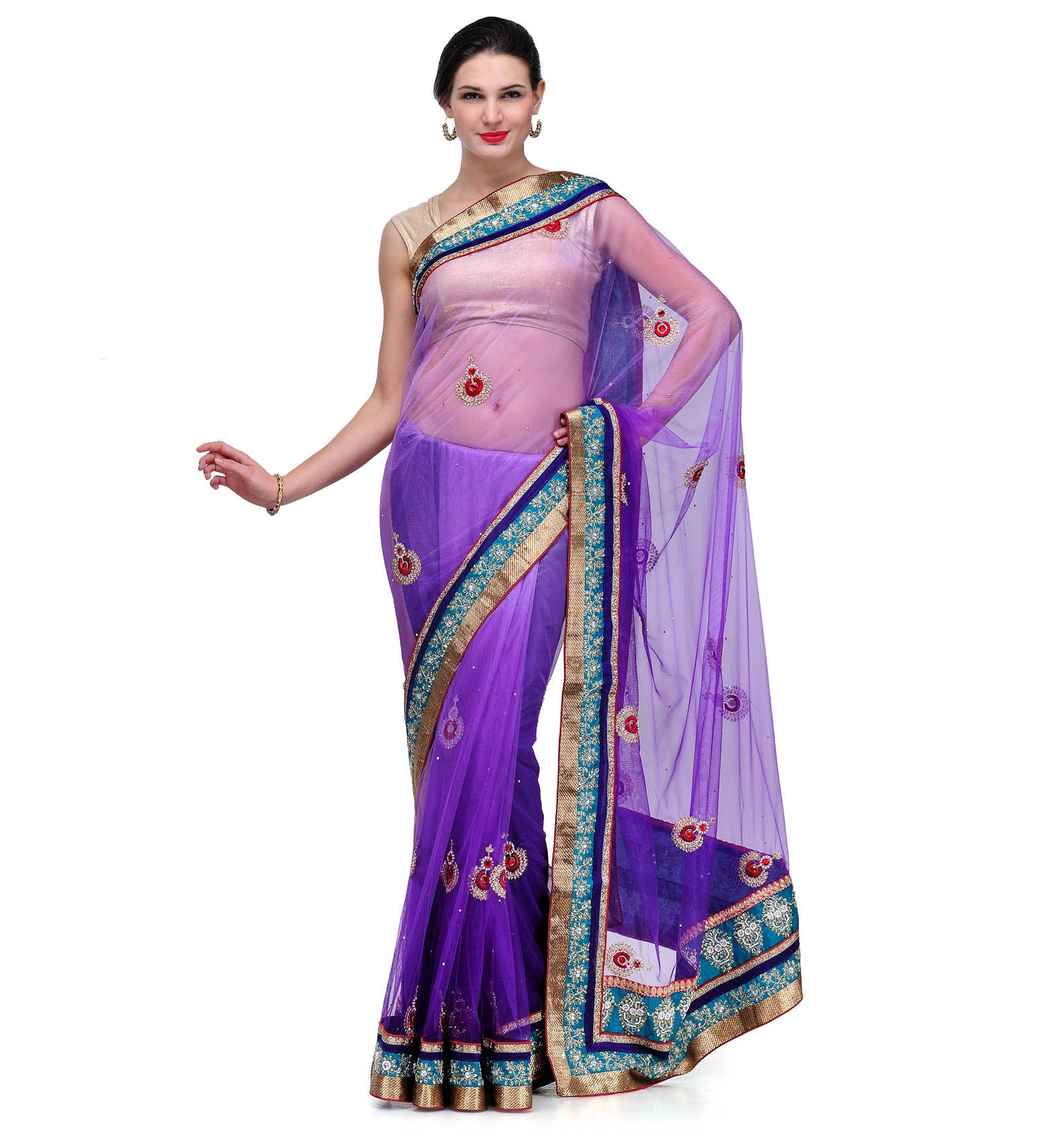 Violet & Purple Shaded Net Saree