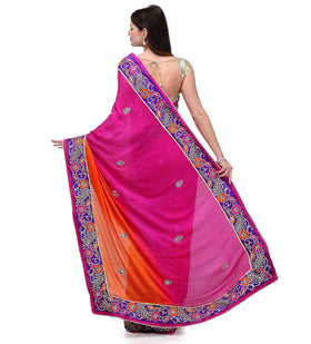 Magenta Viscose & Net Lehenga Style Saree