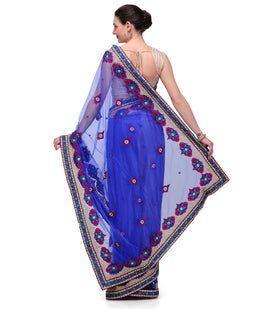 Royal Blue Net Saree with Resham Work