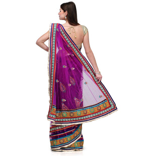 Purple Net Lehenga Style Saree