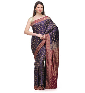 Navy Blue Zari Woven Silk Saree