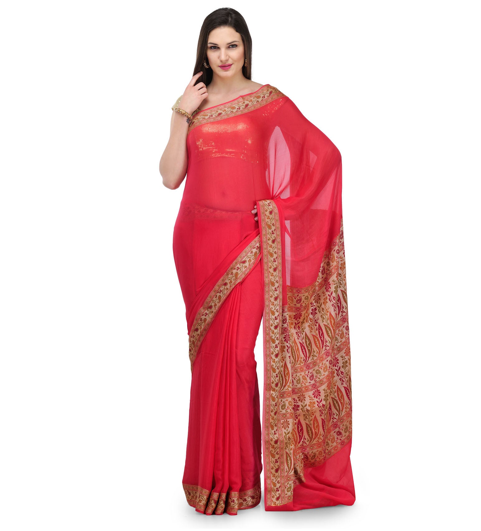 Peach Resham Woven Pure Crepe Saree