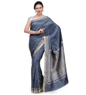 Grey Resham Woven Silk Saree