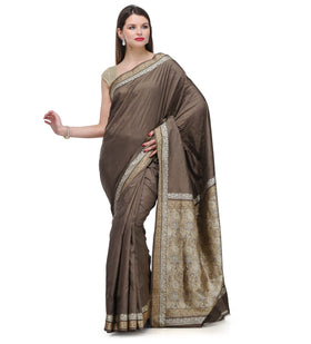 Brown Resham Woven Silk Saree