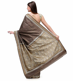 Brown Resham Woven Silk Saree