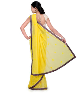 Yellow Faux Chiffon Saree