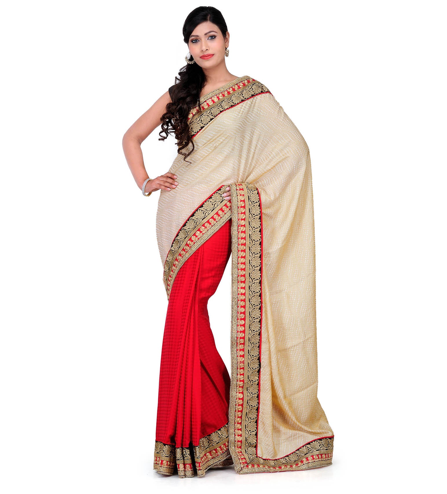 Beige Art Silk & Semi Crepe Saree