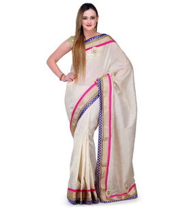 Beige Art Silk Saree with Pearl Work